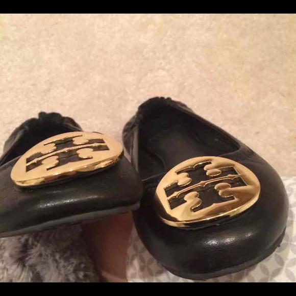 Tory Burch Reva Flats Gold Black 6.5 - Picture 2 of 4